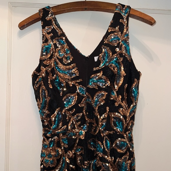 Dress the Population sequined sleeveless fitted dress small black gold - Picture 2 of 11